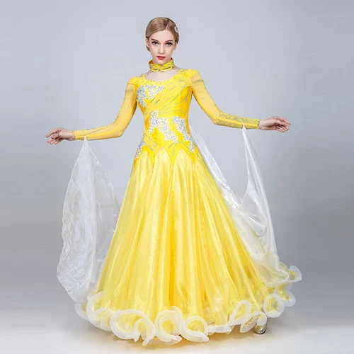yellow Платье для соревнований по бальным танцам, женское стандартное бальное платье для девочек, бальное платье для вальса с бахромой, платье для вечеринок foxtrot - Цвет: yellow