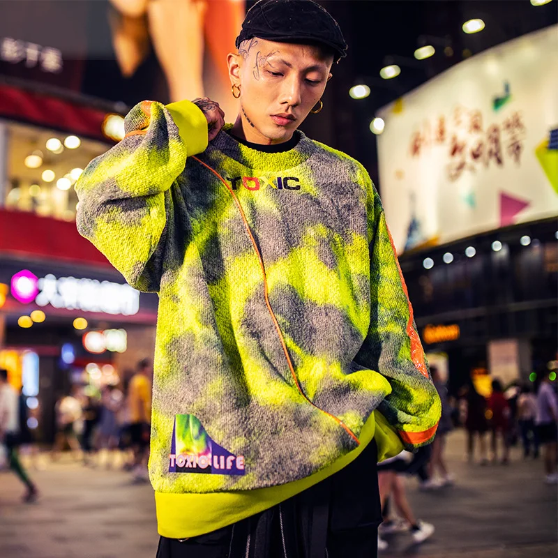 UNCLEDONJM флисовые толстовки мужские хип хоп окрашенные пуловеры с круглым вырезом