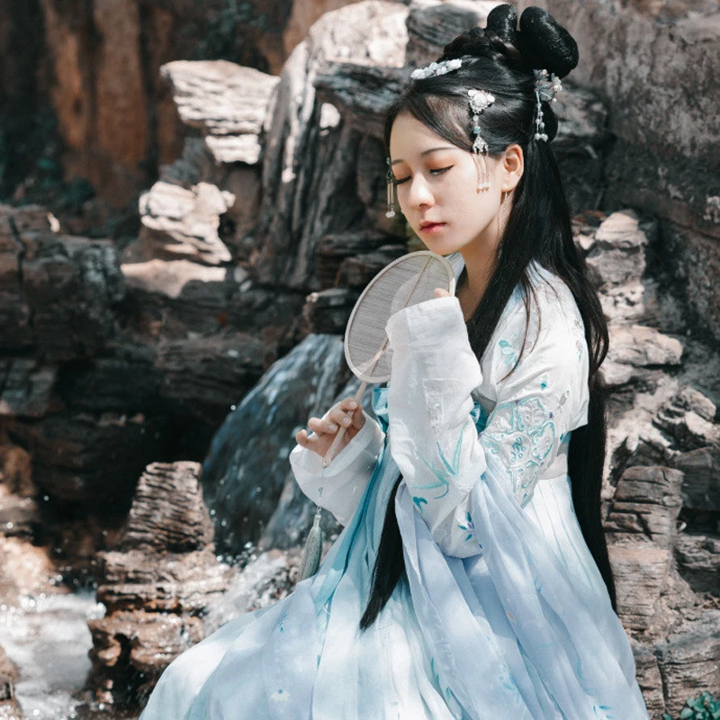 

Новый костюм ханьфу, традиционная китайская женская одежда, элегантный костюм ханьфу для китайских народных танцев, выступлений DQL1682