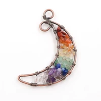 rainbow stone crescent moon copper plated wire wrap pendant carnelian vintage style jewelry