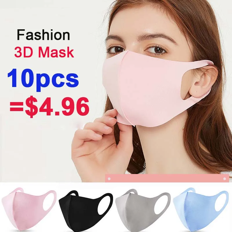 10 шт. маска для лица из ледяного шелка и хлопка пылезащитные маски со ртом