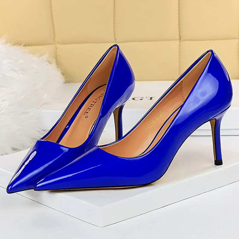 

Женские элегантные туфли-лодочки на высоком каблуке 8 см, женские свадебные синие туфли на низком каблуке, желтые качественные туфли-лодочк...