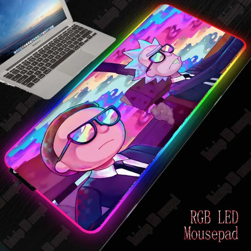 XGZ аниме Ricka and marty большой RGB светодиодный 7 цветов USB Проводное освещение игровая цветная мышь коврик для ноутбука компьютерный стол коврик