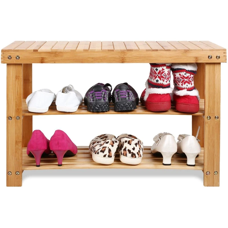 Натуральная бамбуковая стойка для обуви 2 уровня органайзер полка хранения