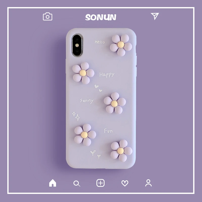 3D милый чехол с цветами для iPhone 11 12pro max x xs xr 7 8 plus однотонный мягкий брендовый