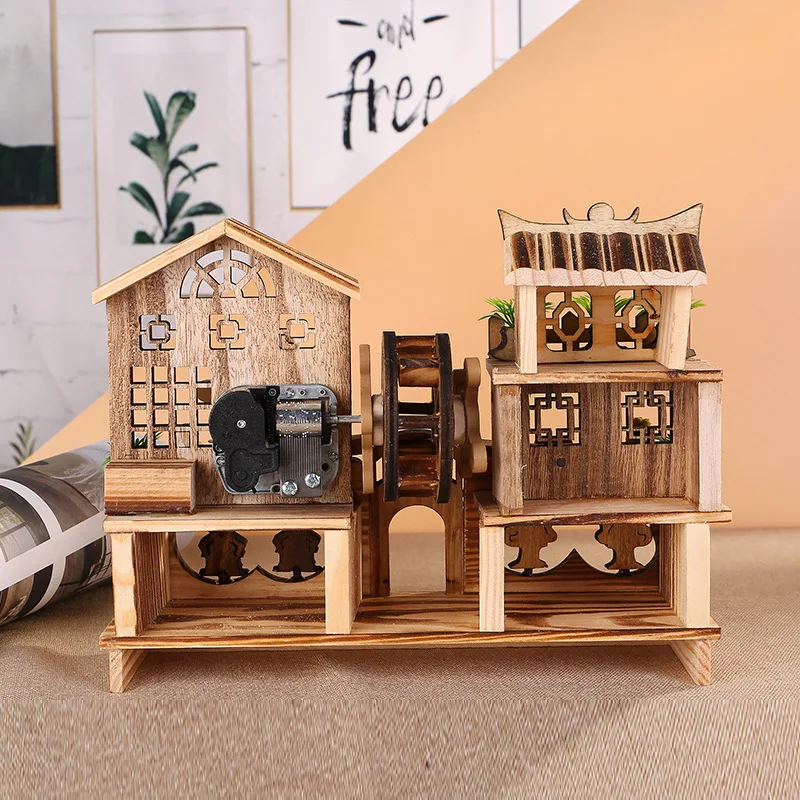 Двухэтажная фотомузыкальная шкатулка классический деревянный дом двойная