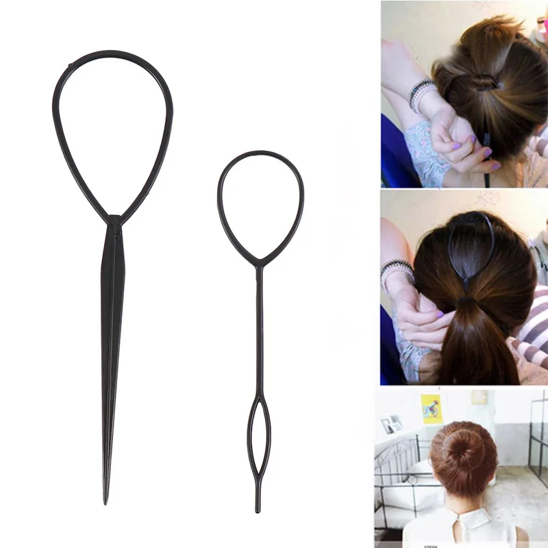 

Black Topsy Tail Hair Braid Ponytail Maker Hair Styling Tools Ponytail Creator Plastic Loop Hair Accessories