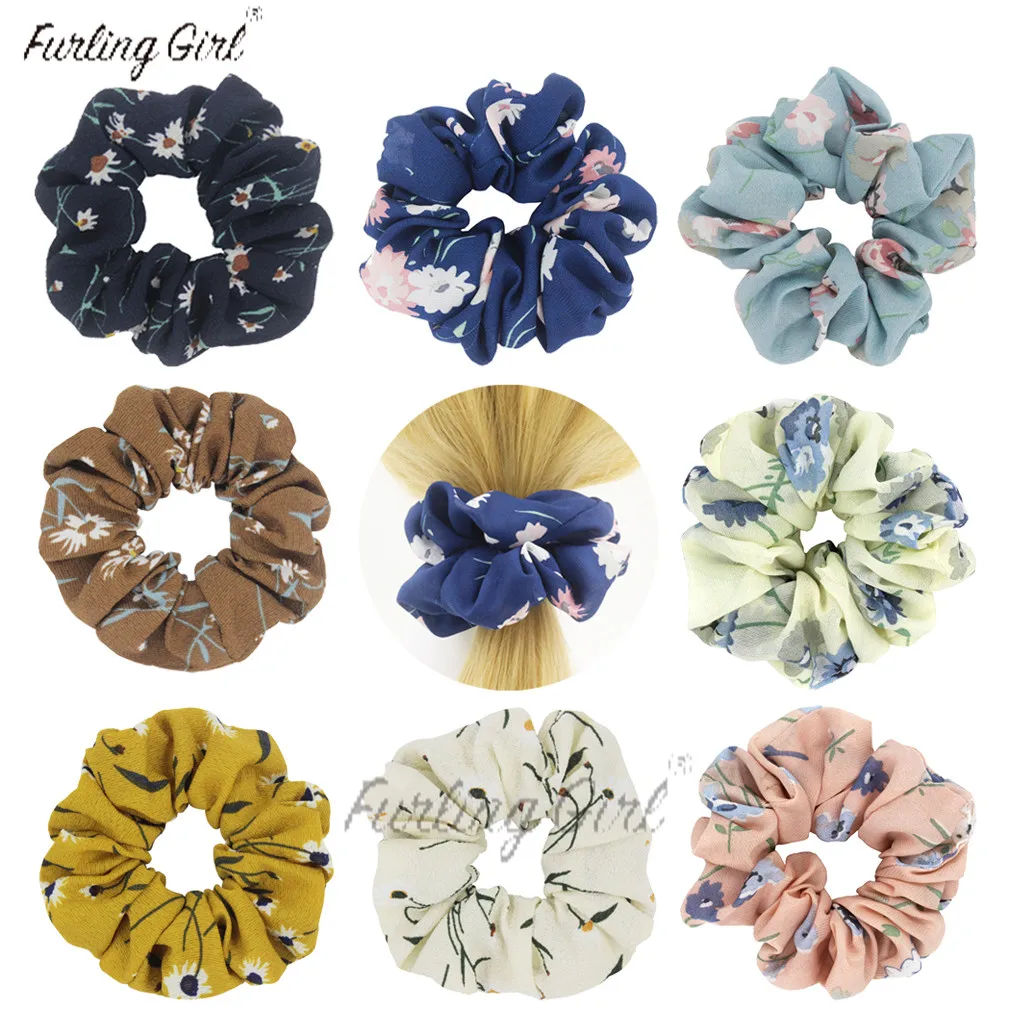 

Furling Girl 1PC Chiffon Fabric Hair Scrunchies Pelo Floral Ponytail Holder Hair Ties Gum Elastic Hair Bands