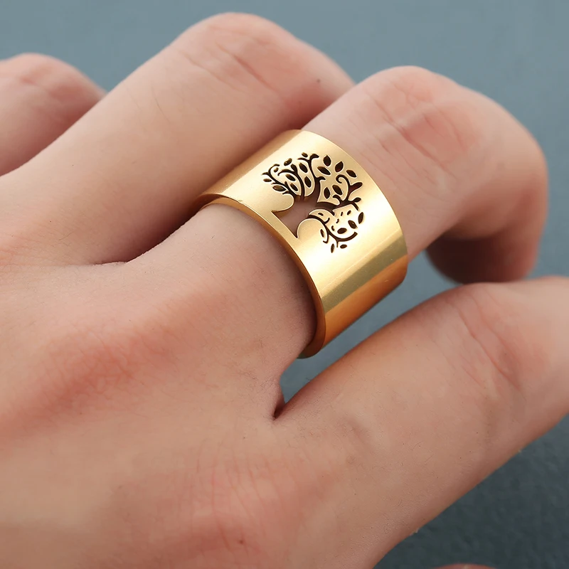 Кольца из нержавеющей стали с изображением дерева жизни для мужчин и женщин