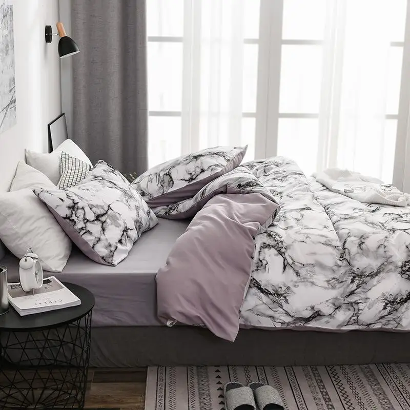 White Marble Pattern Bedding Sets Duvet Cover Set 2/3pcs Single Queen King Size Bed Linen Quilt (No Sheet No Filling) | Дом и сад