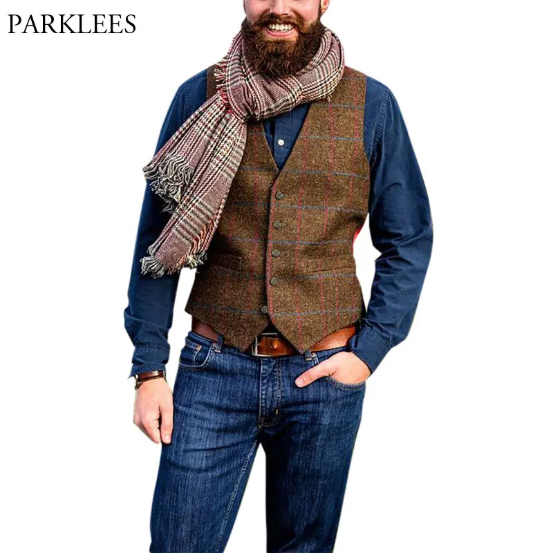 

Plaid Suit Vest Men 2020 Brand Vintage Mens Sleeveless Waistcoat Gilet Homme Casual Slim Fit Gentleman Business Vests Chaleco