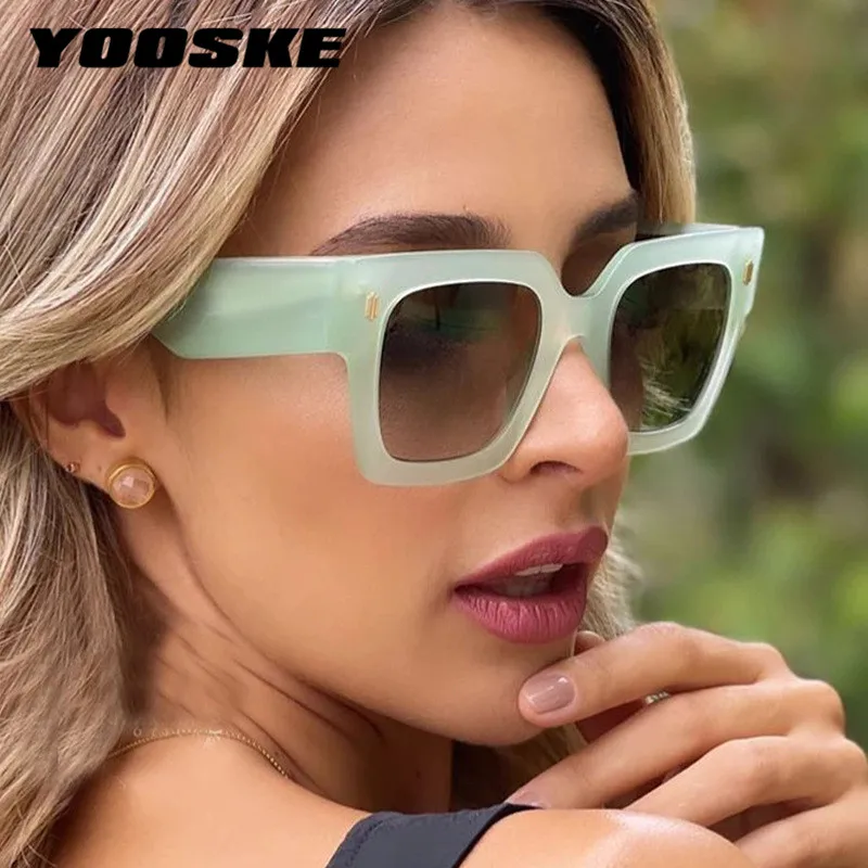 

YOOSKE Fashion Square Sunglasses Women Men Vintage Brand Outdoors Shades for Ladies Trend Colored Eyewear Green Glasses UV400
