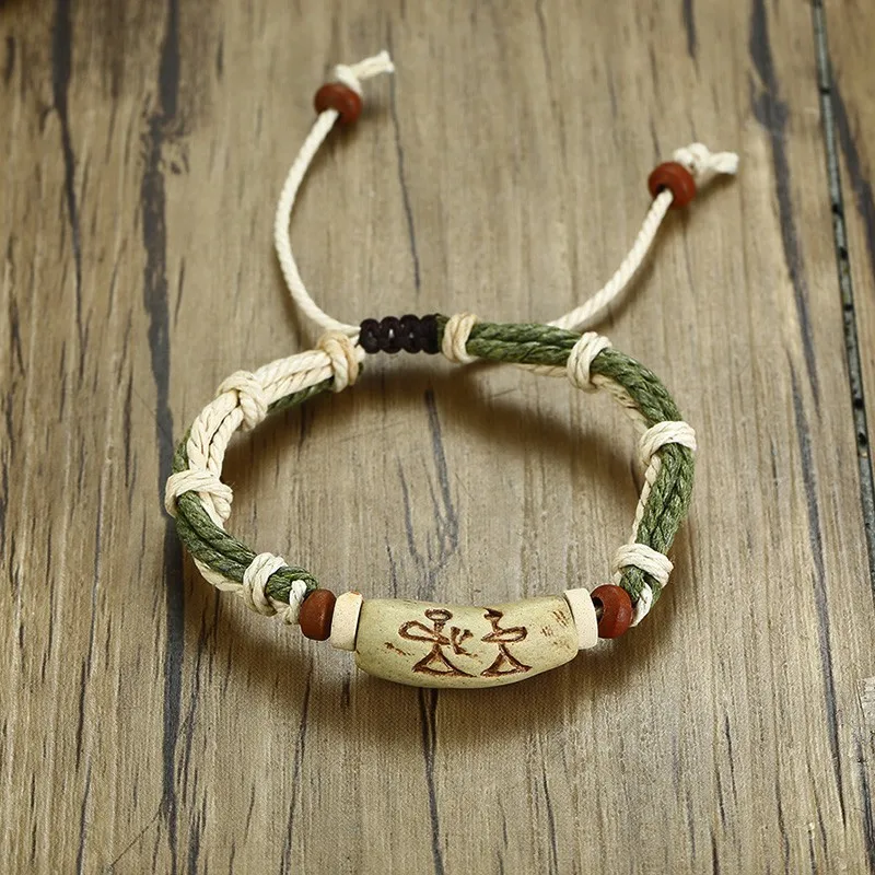 5 жильный мягкий браслет из пеньковой веревки с деревянными украшенными бусинами