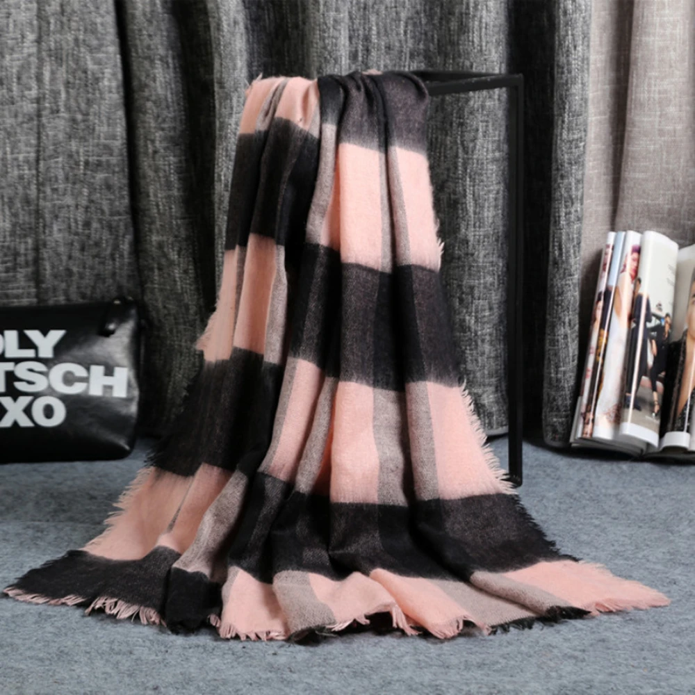 Женский шарф в клетку шерстяная Классическая накидка унисекс из акрила вязаное