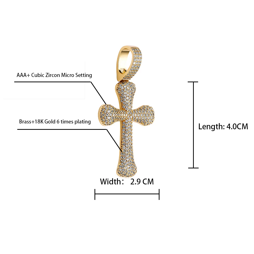 

DRIP Hip Hop 18k Gold Plated Diamond Brass Zircon Cross Pendant Chain Necklace Sets Religious Christian Jewelry