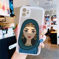 luxury woman crown hijab face muslim islamic phone case white transparent matte for iphone 7 8 11 12 s mini pro x xr plus cover
