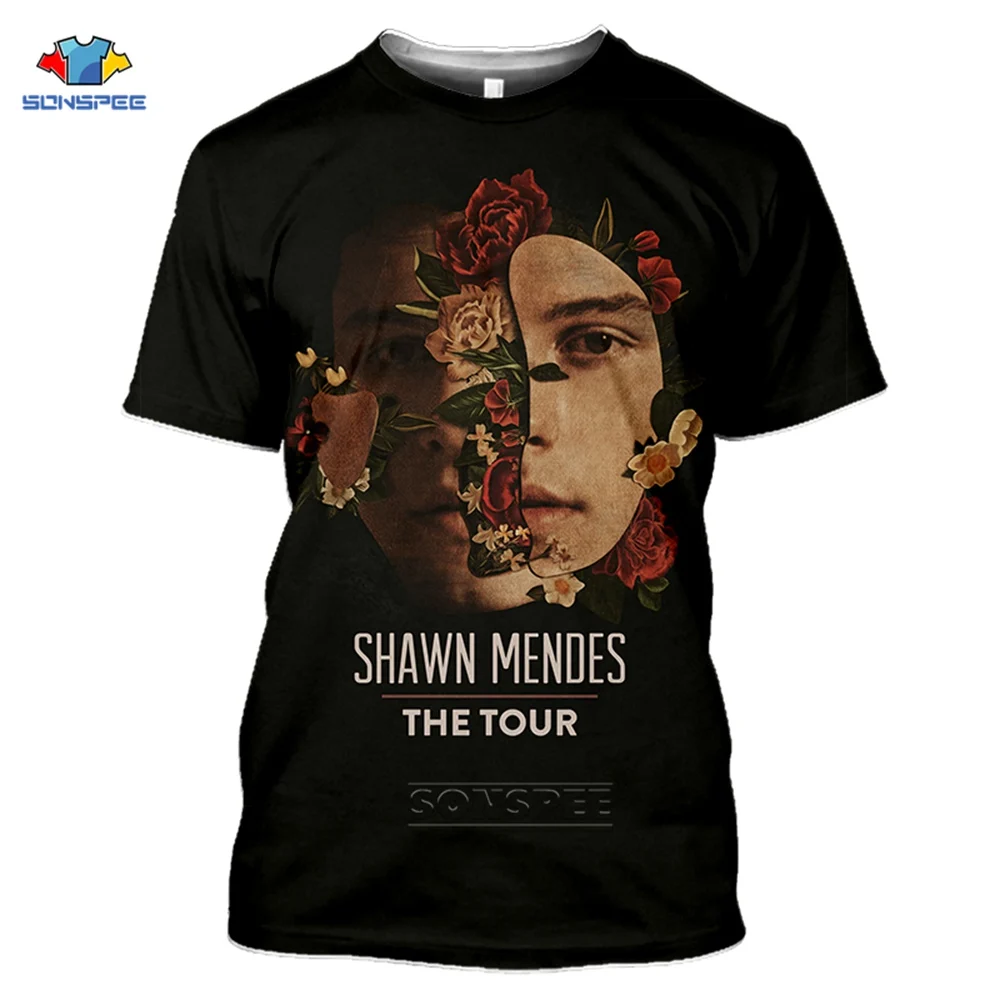 SONSPEE Канада певец Shawn Mendes футболки с коротким рукавом и 3d принтом Летняя