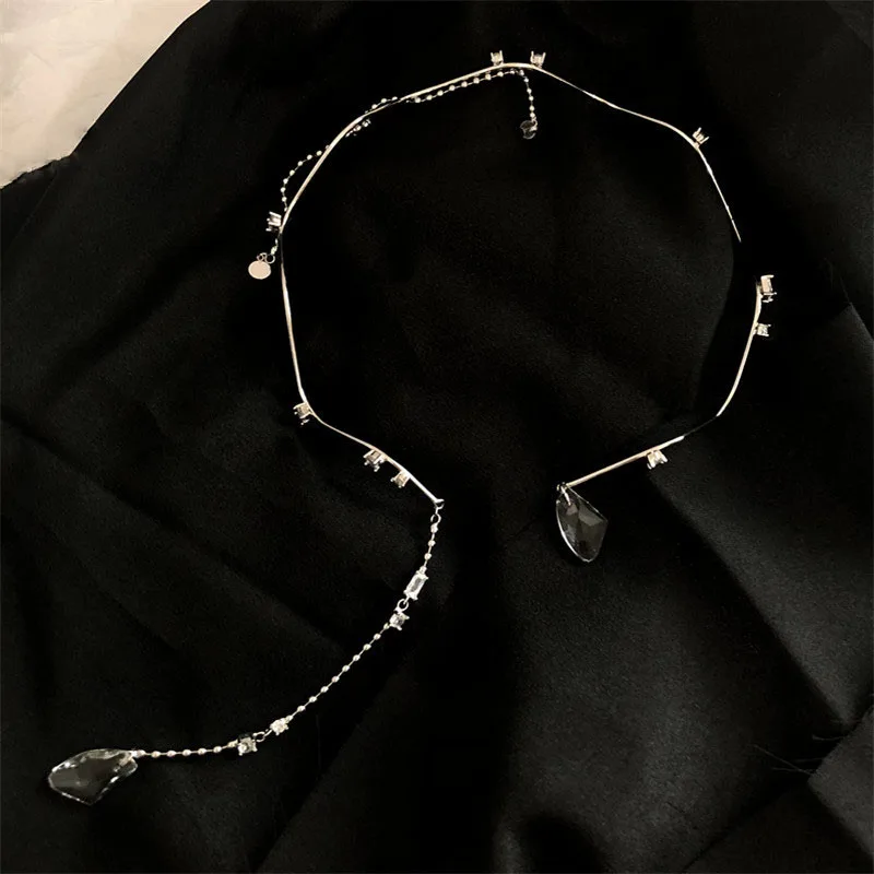 

Haimeikang Rhinestone Wavy Metal Headband Shiny Tassel Hairband Clavicle Chain Hair Hoop Fashion Jewelry Women Hair Accessories