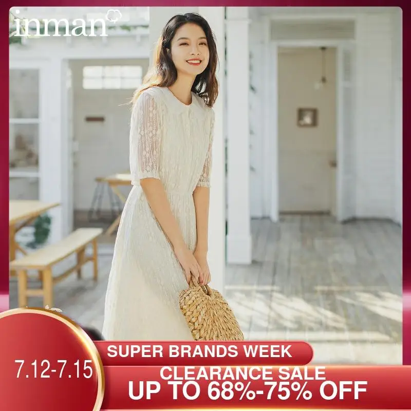 INMAN летнее платье с двойными лацканами кружевное газовое элегантное оборками на