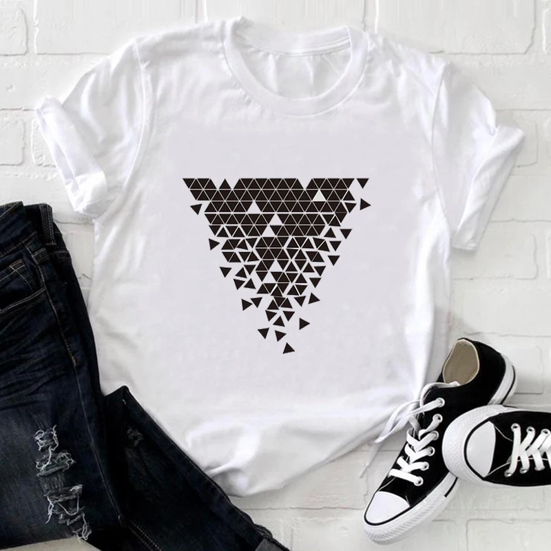 

Y2k Woman T-Shirts Cool Art Geometry Kawaii Goth Triangle Printing Tops Harajuku Abstract Style White T-Shirts Summer 2021