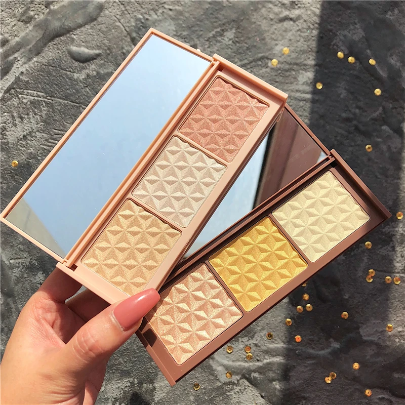 3 цвета мерцающий хайлайтер бронзер палитра текстура контур пудра база