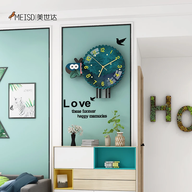 Милые бесшумные настенные часы с зеленой овечкой современный дизайн украшение