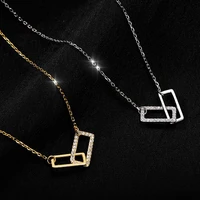 shiny double rectangular pendant necklace inlaid cubic zirconia choker exquisite square necklaces for girl gift jewelry