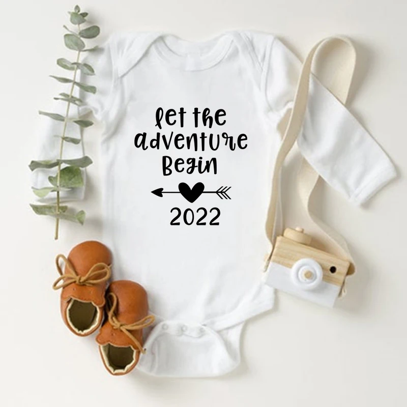 

Let The Adventure Start 2022 беременность уведомление новорожденного ребенка одежда тело для маленьких девочек мальчиков комбинезоны Осенняя детская ...