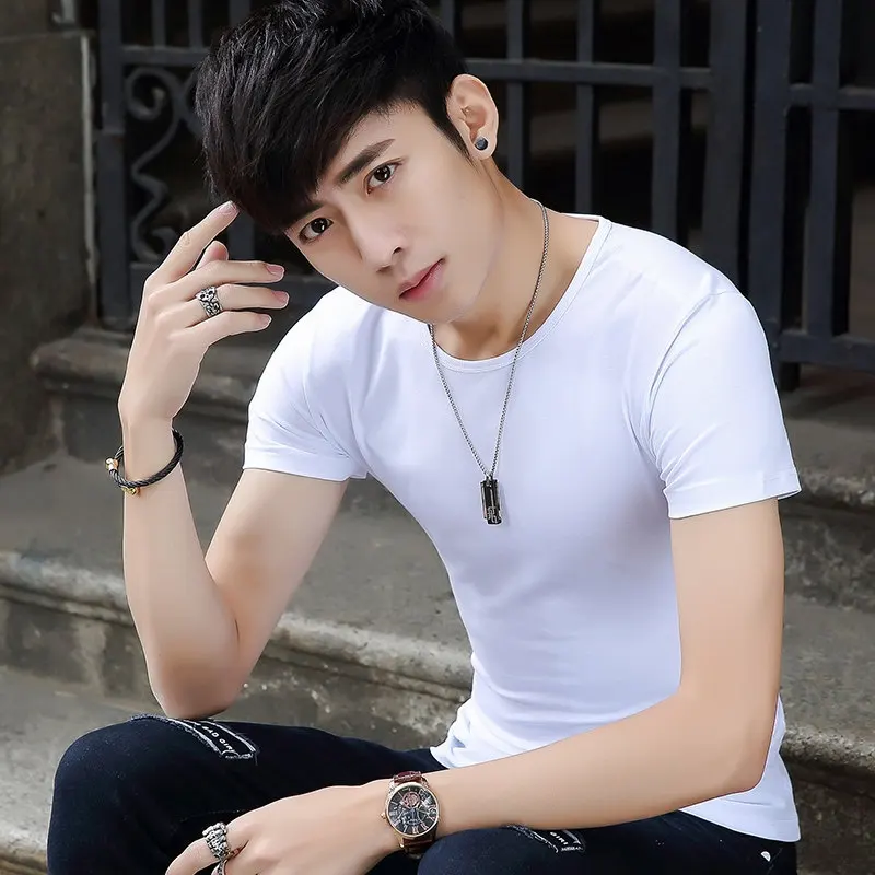 Новинка 2020 Мужская однотонная хлопковая футболка с коротким рукавом летняя