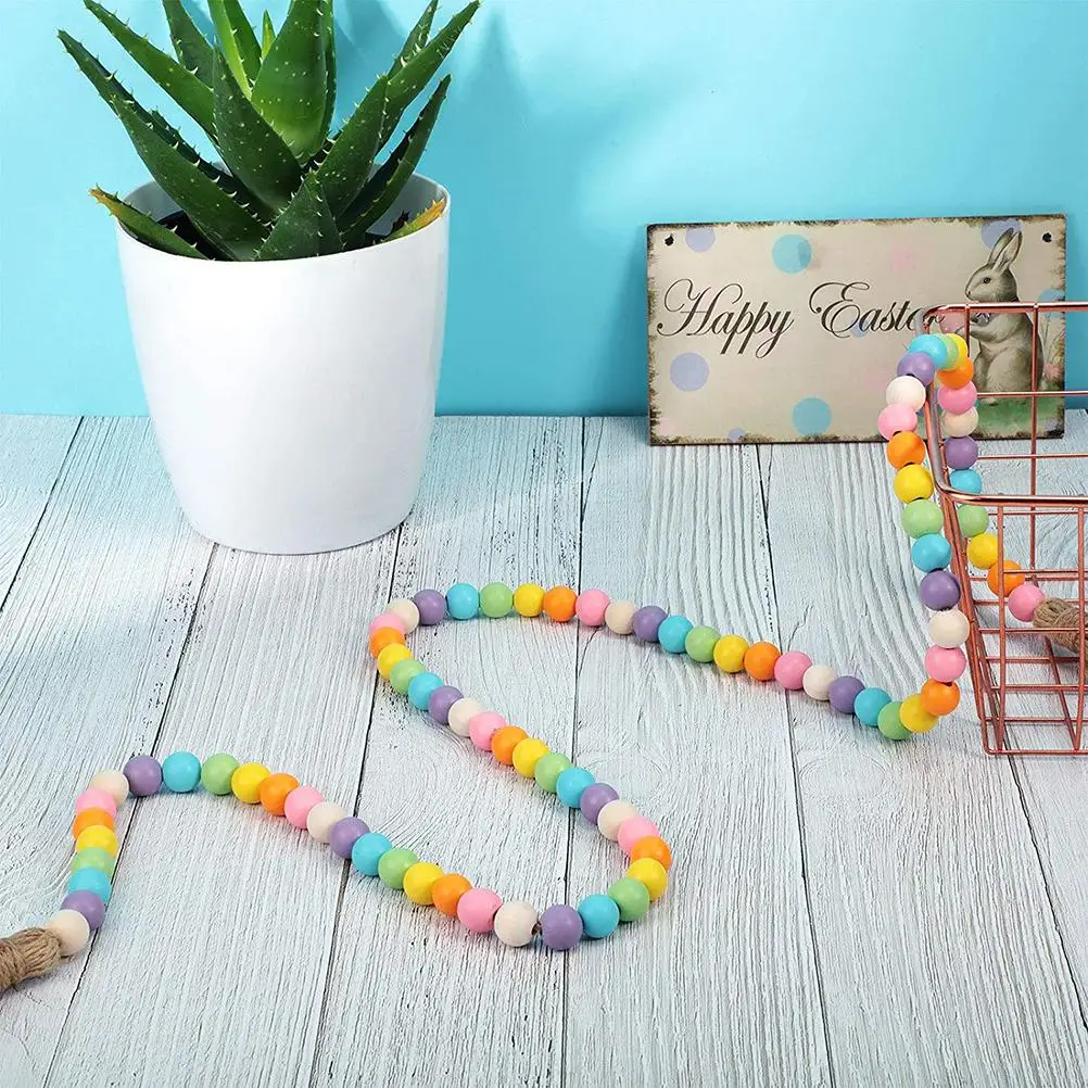 

2PCS St. Patrick's Day Easter Wood Bead Garlands with Tassels Farmhouse Rustic Country Wall Hanging Garland for Home Ornament