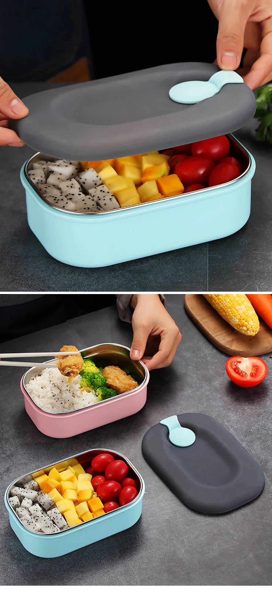 ONEUP переносная коробка для ланча 304 из нержавеющей стали Bento коробка Герметичный пищевой контейнер для пикника школы милый силиконовый японский изолированный
