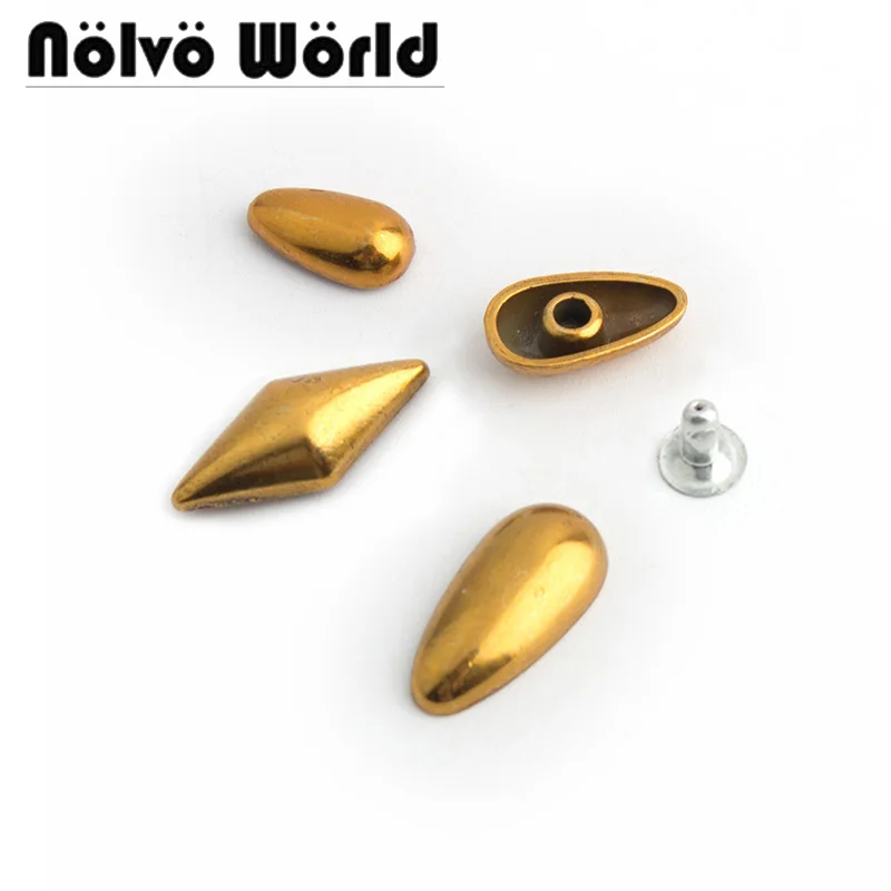 10-50-200pcs 12-14-17mm Old Gold Metal Long Nail Pattern Shoes Belts Studs Rivets Spikes Punk Rivet On Sale