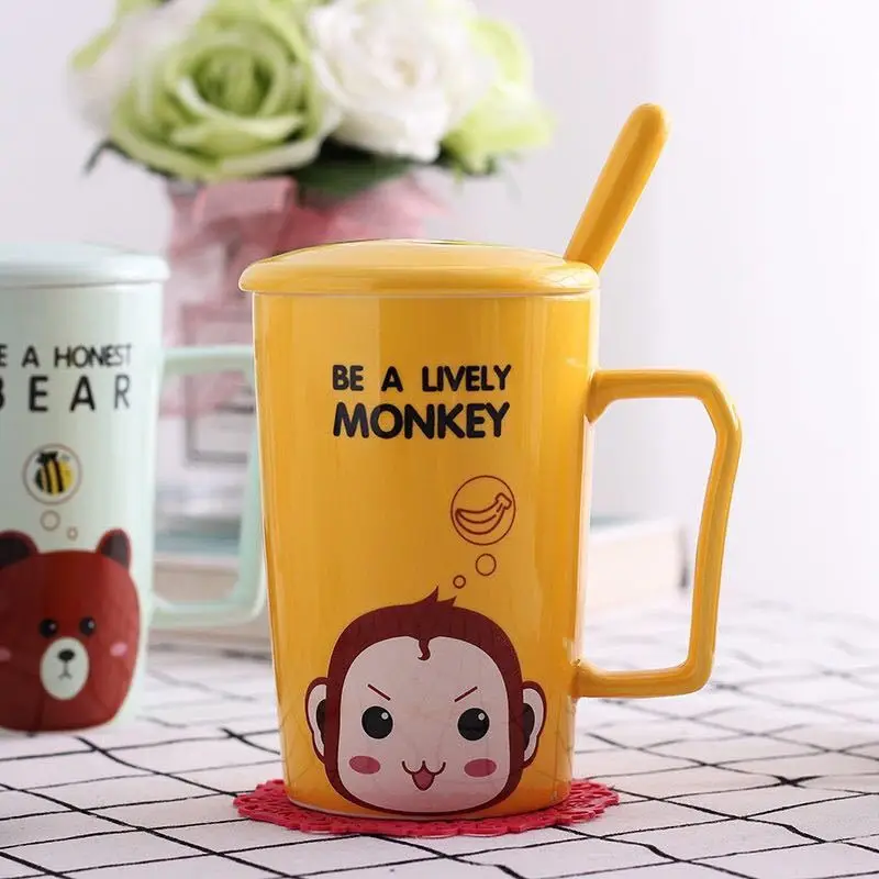 Кружка Керамическая Женская Студенческая милая мультяшная чашка с крышкой и