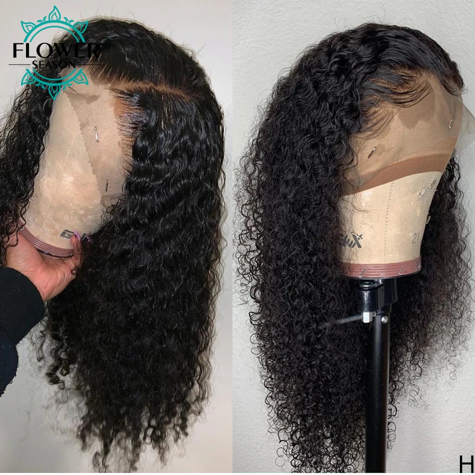 Jual Wig Keriting 13X6 Renda Depan Rambut Manusia Remy Wig Frontal Renda HD Transparan Brasil 180% Knot Dikelantang Musim Bunga