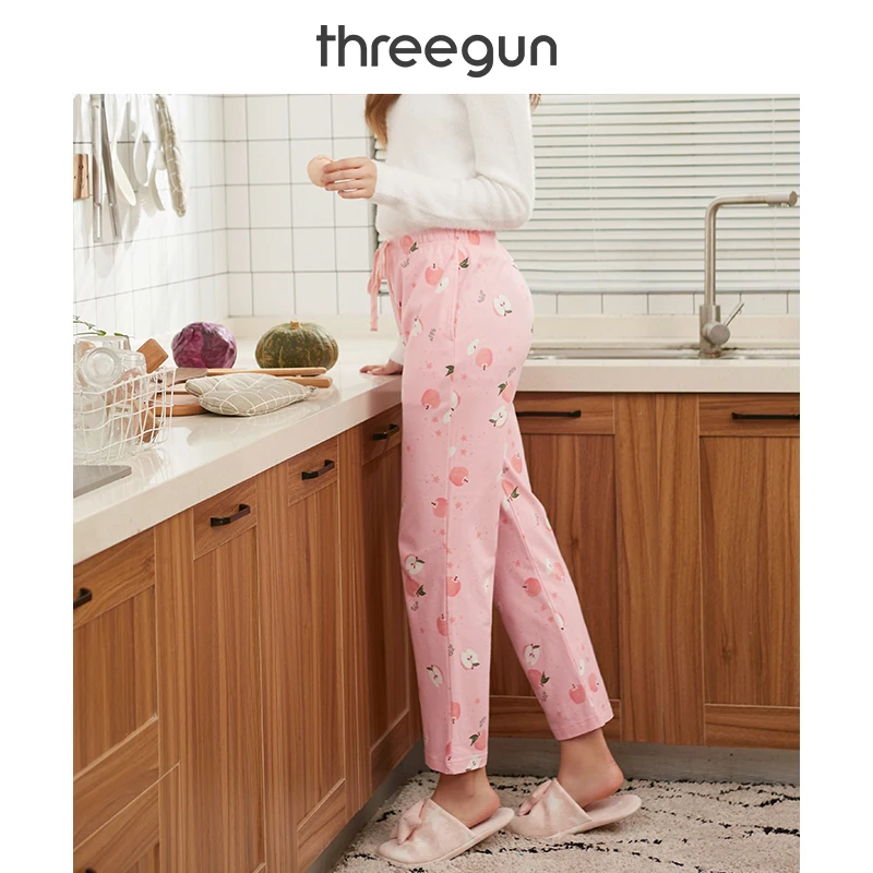 THREEGUN пижамные штаны женские Осенние новые с принтом мягкие высокой талией