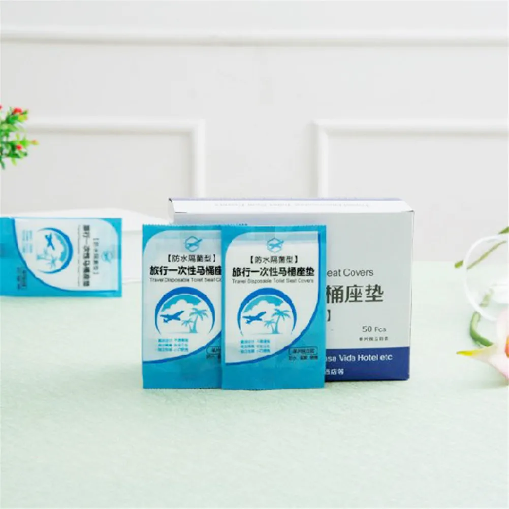 

50pcs Disposable Travel Safety Toilet Seat Cover Mat PE Plastic Cushion Mat