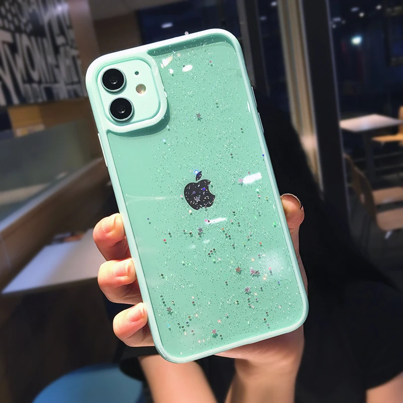 Glitter Star Sequins Bling Clear Phone Case For iPhone 14 Pro Max 13 12 Mini 11 XS XR X 7 8 Plus SE Shockproof Transparent Cover