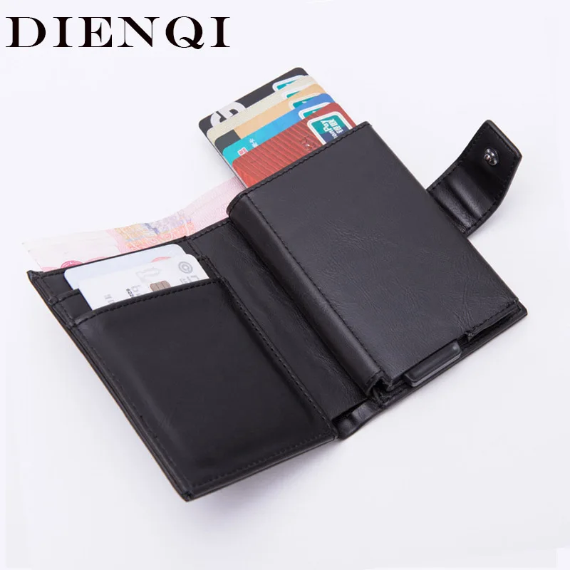 DIENQI Rfid мужские кошельки, Классический держатель для карт, кошелек, мужской кошелек, кошелек на молнии, большой бренд, роскошный черный кожаный кошелек для мужчин