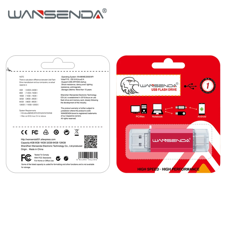 Флеш накопитель WANSENDA 3 в 1 USB 0 512 ГБ 256 128 64 32 внешний для Android/ПК|USB флэш-накопители| |