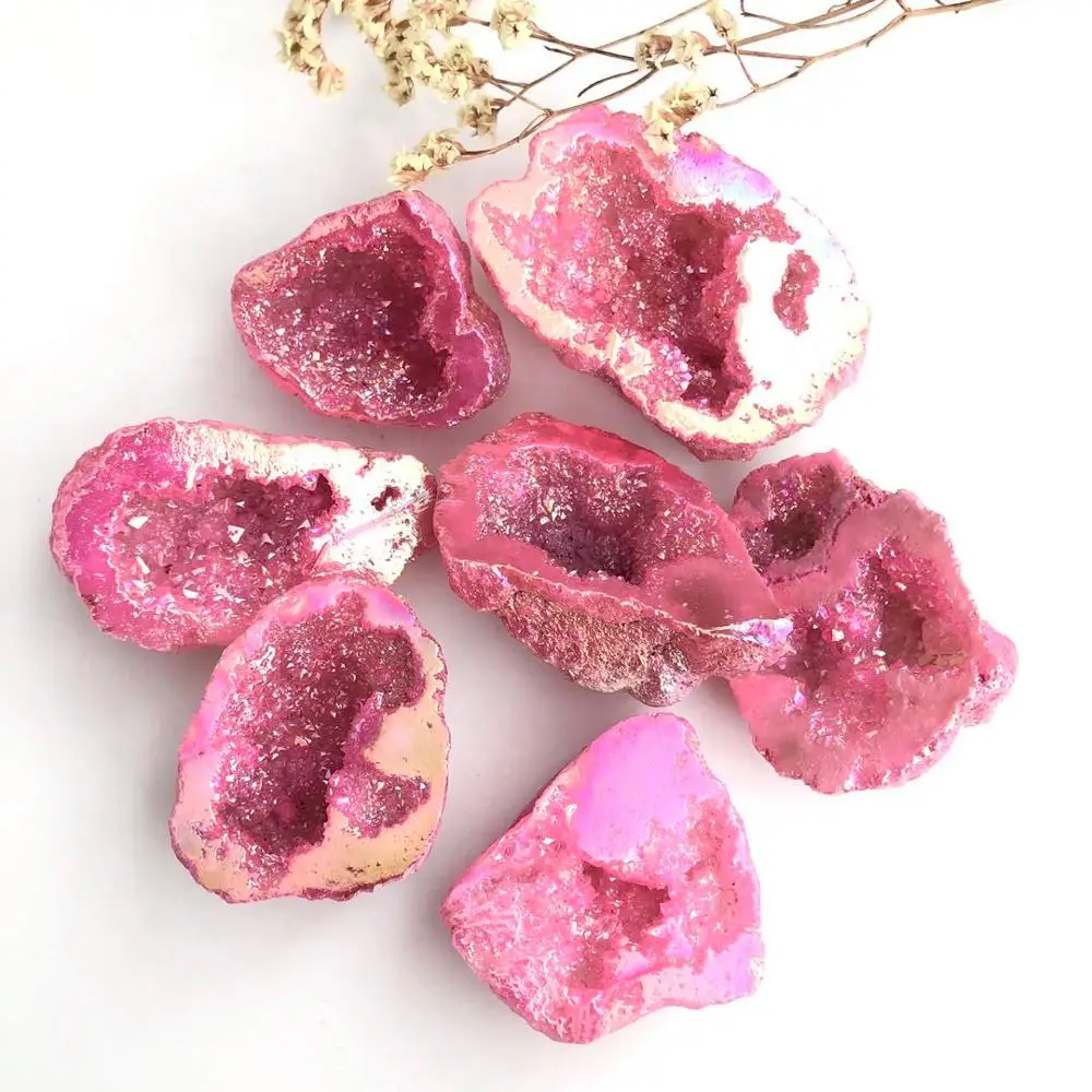 Натуральный камень Aura agate geode Минеральные Кристаллы лечебные драгоценные камни