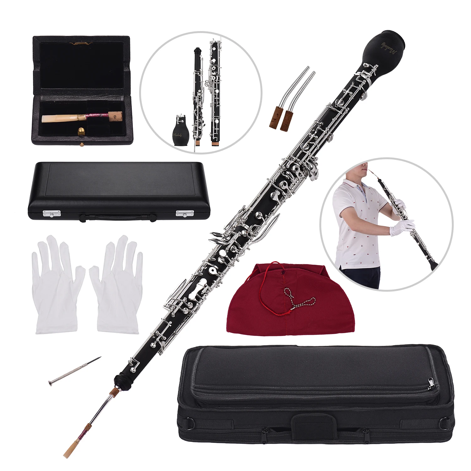 

Muslady Professional English Horn Alto Oboe F Key Synthetic Wood Body Silver-plated Keys Woodwind Instrument with Reed Gloves