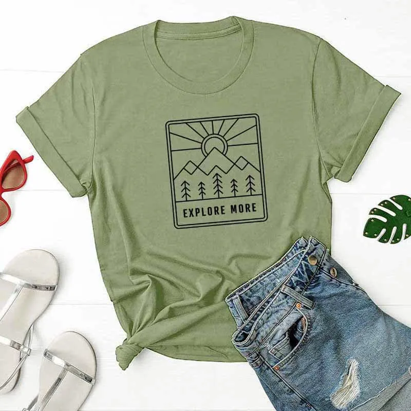 

Женская хипстерская футболка с надписью Explore More Graphic, хлопковая Футболка со слоганом, Женский Повседневный модный топ, забавная футболка с к...