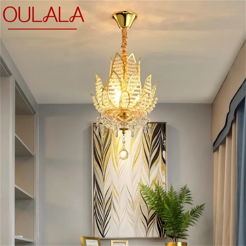 

OULALA Gold Chandelier Fixtures Modern Creative Lotus Crystal Pendant Lamp Light Home LED for Decoration