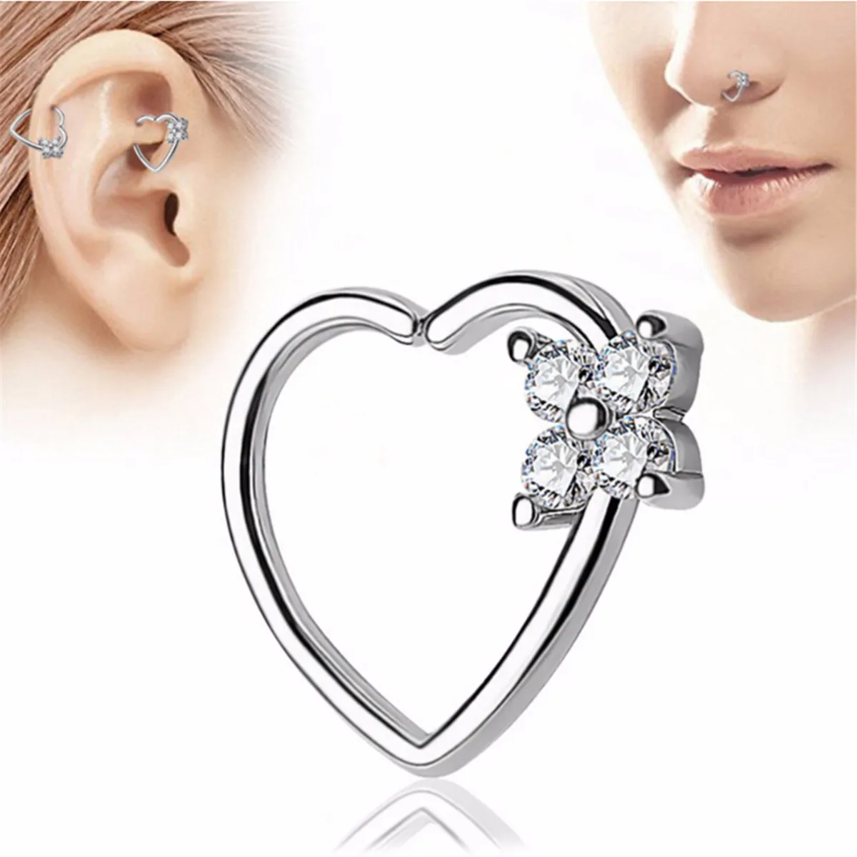 

Heart Pair Nose Ring Hoop Ear Cartilage Helix Tragus Rook Snug Daith Piercing