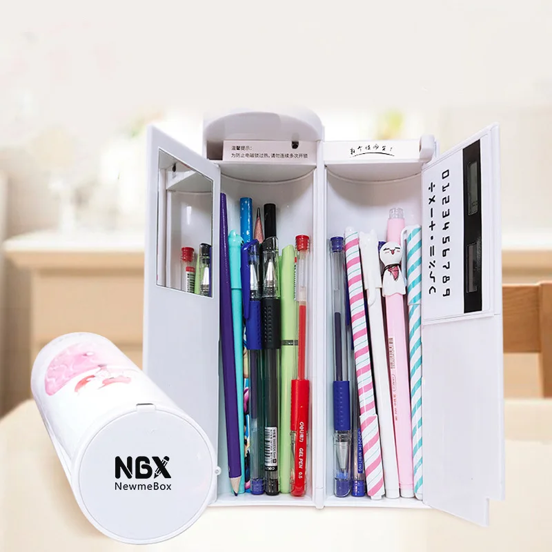 Новый кавайный чехол для карандаша двухслойная коробка ручек с зеркальным