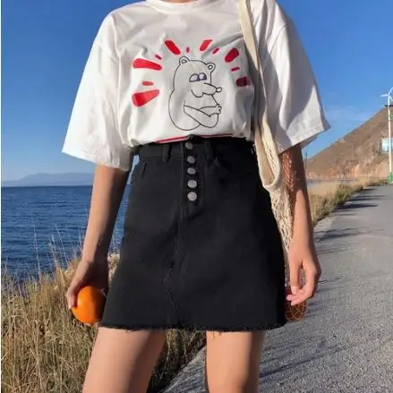 2020 модная Корейская опрятный стильный джинсовый женский сплошной цвет длинная