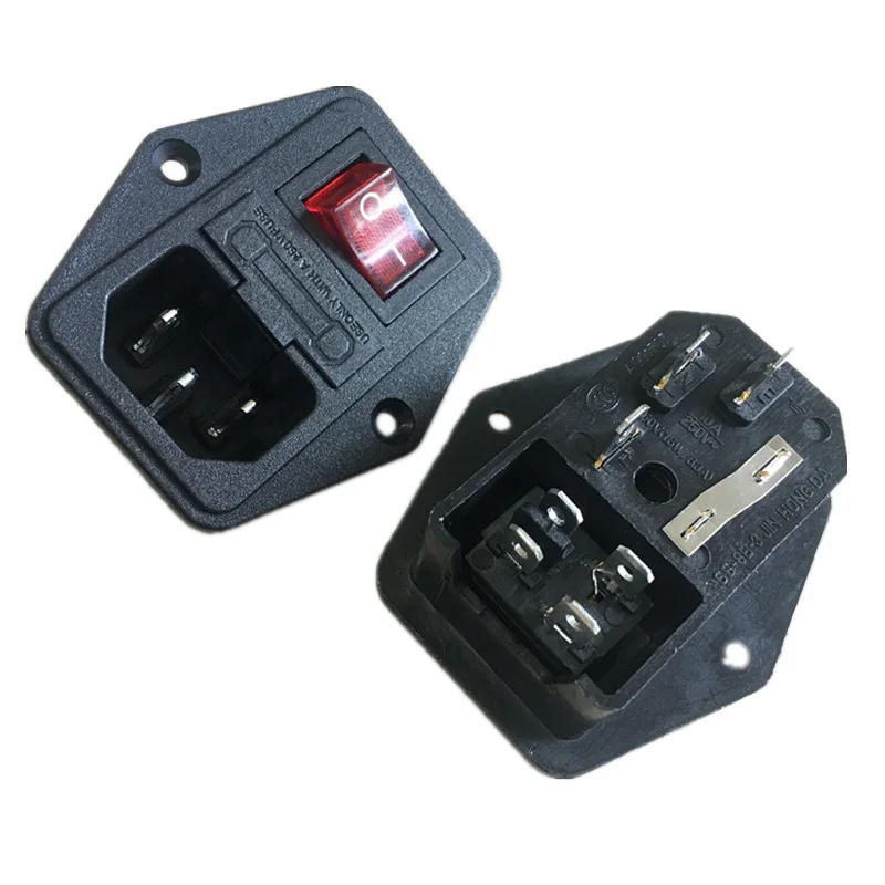 10 шт. 10A 250 В 3 Pin IEC320 C14 AC Вход штекер розетка с предохранителем 828