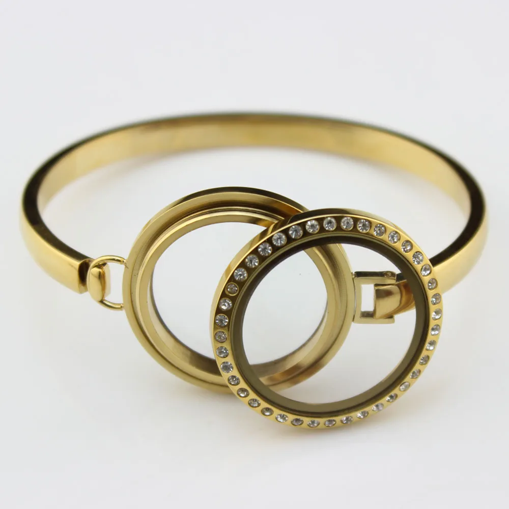 

6pcs 25mm 30mm Gold 316L Stainless Steel Screw Rhinestones Floating locket Bangle7/8 Inch Floating Charms Locket Bracelet Bangle