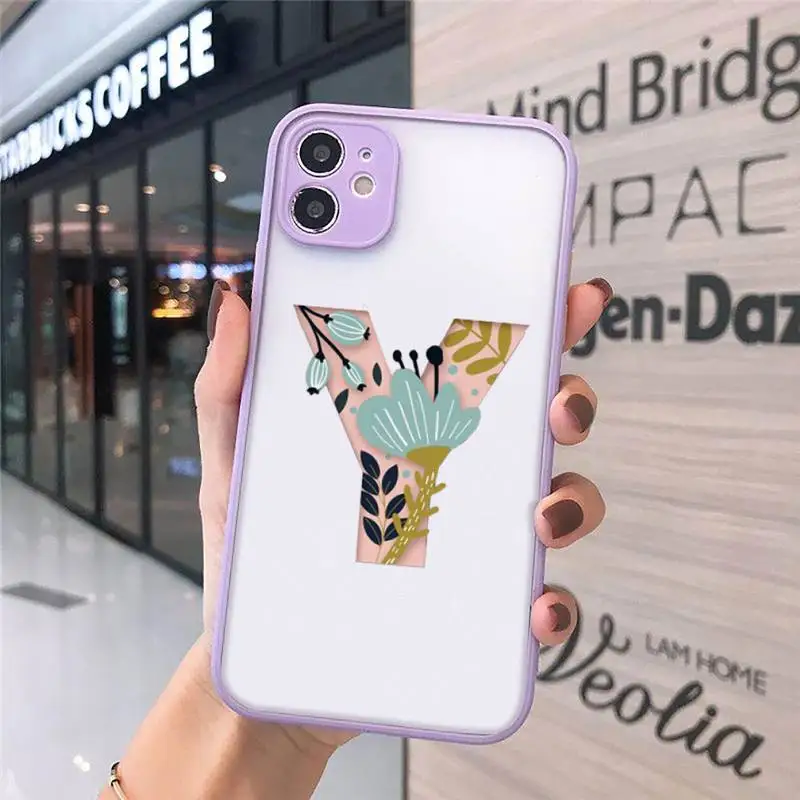 

Custom 26 letter flower Phone Case Matte For iPhone 12 Mini 11 Pro XR XS Max 7 8 Plus X Hard PC Back Cover