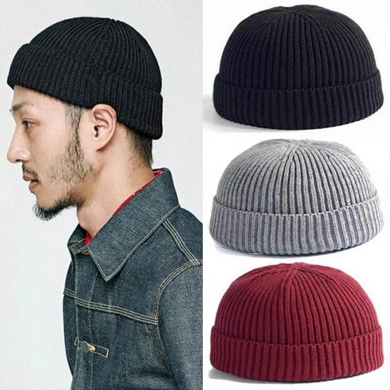 Зимняя вязаная шапка унисекс для мужчин и женщин с манжетами короткая дыня
